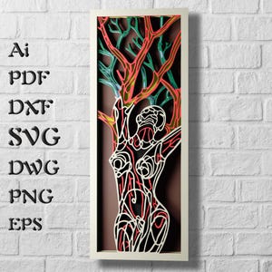 File SVG multistrato di Girl Tree per progetti Cricut, Mandala SVG per taglio laser, Pannelli multistrato, SVG a strati 3D per decorazioni murali in legno