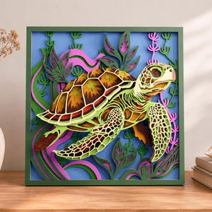 3D Meeresschildkröte SVG | Multilayer Nautical Mandala Laser Cut File | Cricut Papierkunst