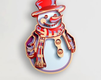 Snowman Multilayer SVG Files for Cricut Projects, Christmas Mandala Svg File for Laser Cutting, DXF Templates for CNC Router, Shadow Box Svg