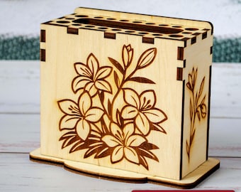 Laser Cut Pen Paintbrush Holder File, Floral Wood Organizer (Digital Download)