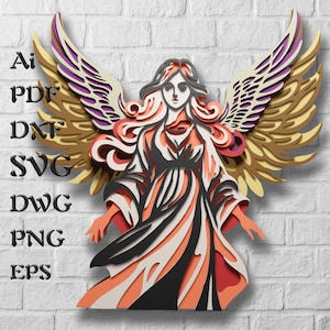 Arquivo SVG de anjo multicamadas para projetos Cricut, arquivo SVG de mandala de Natal para corte a laser, modelos DXF para CNC, caixa de sombra 3D SVG