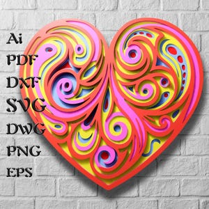 Fichiers SVG multicouche coeur, mandala 3D pour découpe laser, modèles DXF vers routeur CNC, fichiers Cricut, fichiers Svg en couches de papier cartonné