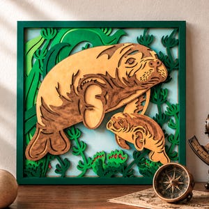 Manatí multicapa SVG / Mandala náutico 3D en capas para corte láser Cricut CNC / Arte en madera contrachapada