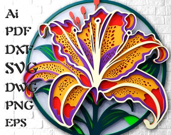 Archivos SVG Lily 3d Mandala, archivos de papercraft multicapa de flores para Cricut, archivos svg en capas para enrutador CNC láser, cartulina en capas 3D Svg