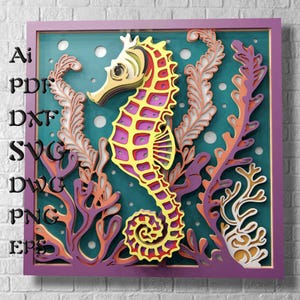 Seahorse meerlaagse SVG-bestanden, mandala-svg voor papier of lasersnijden, 3D-gelaagde Cricut-bestanden, nautische lasergesneden bestanden, DXF-sjablonen, CNC
