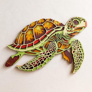 Archivo SVG multicapa de tortuga marina, archivo de corte náutico 3D en capas para Cricut y láser.