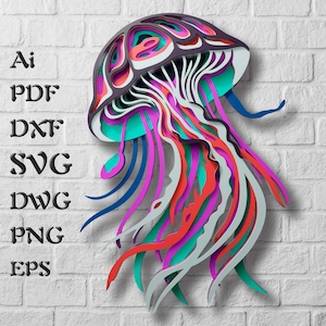 Kwallen meerlaagse SVG-bestanden, nautische 3D-mandala Svg, Papercut-bestanden voor Cricut, 3D-laag DXF-sjablonen voor laser of CNC-router