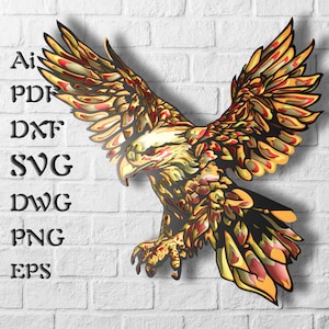 File SVG multistrato con aquila per progetti Cricut, file tagliati al laser per mandala di uccelli in formato SVG, file a strati 3D per decorazioni murali 3D, regalo in legno