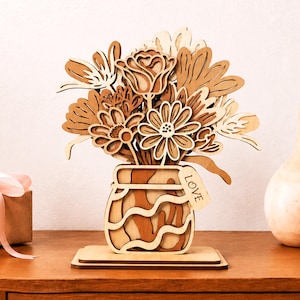3D Flower Vase Laser Cut File, Multilayer Spring Bouquet SVG, Table Home Decor