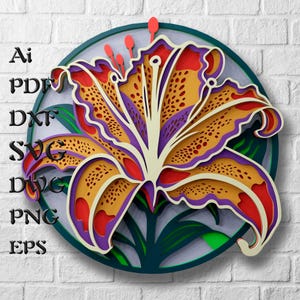 Lily 3d Mandala SVG Files, Flower Multilayer Papercraft Files for Cricut, Layered Svg Files for Laser CNC Router, 3D Layered Cardstock Svg