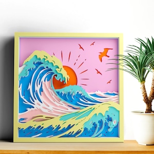 Ocean Waves Mandala SVG Files, Sea landscape Multilayer Svg, Nautical Papercut Panel,3d Layer for Laser Cutting or Cricut, DXF Templates CNC