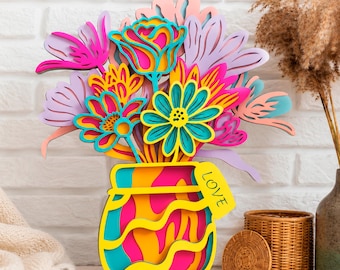 Flower Vase Multilayer SVG | 3D Layered Mandala Laser Cut Cricut CNC File | Plywood Art