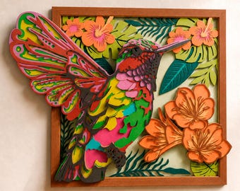 Hummingbird Multilayer SVG, 3D Layered Animal Wall Art for Cricut and Laser Cutting