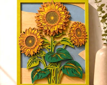 Sunflower Multilayer SVG | 3D Layered Flower Mandala Laser Cut Cricut CNC File | Plywood Art