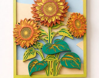 Sonnenblumen-Mehrschicht-SVG | 3D-Mandala-Blumenmodell, lasergeschnitten, Cricut- und CNC-Datei | Sperrholzkunst