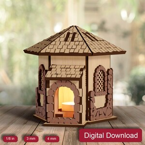 File di taglio laser per case in legno, lampada notturna, casa di Natale, portacandele in formato SVG, file per portacandele Glowforge, file digitale per decorazioni per la casa