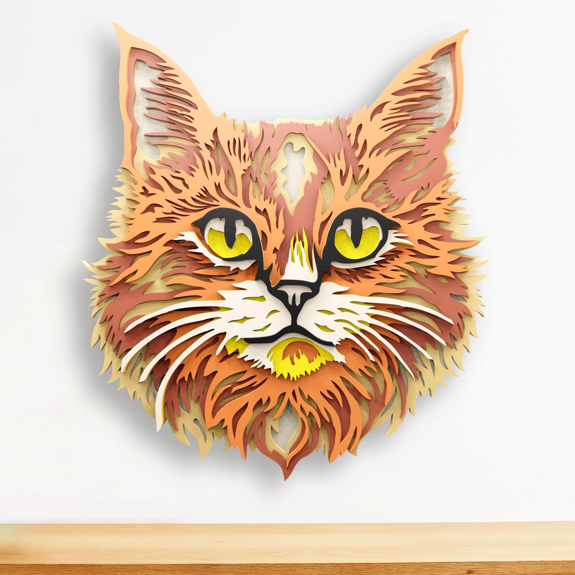 Cat Multilayer SVG Files For Cricut Projects, 3D Layer Laser Cut Cat Ornament File, 3D Mandala Cat Wall Art for Laser & Paper Cut,CNC Router
