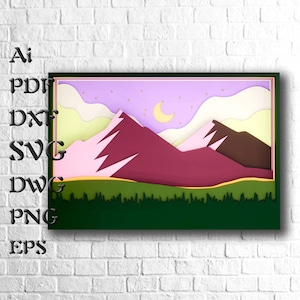 Night In Mountains Multilayer SVG File, 3D Mandala Svg for Laser Cutting, Home Decor Multilayer Panels Dxf Template for Cnc Router or Cricut