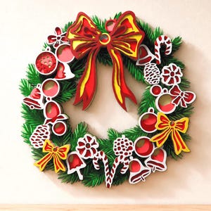 Christmas Wreath Multilayer SVG, 3D Layered Christmas Wall Art for Cricut and Laser Cutting