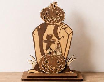 Pumpkins Laser Cut File, 3D Layered Wooden Halloween Table Decor, Multilayer Art