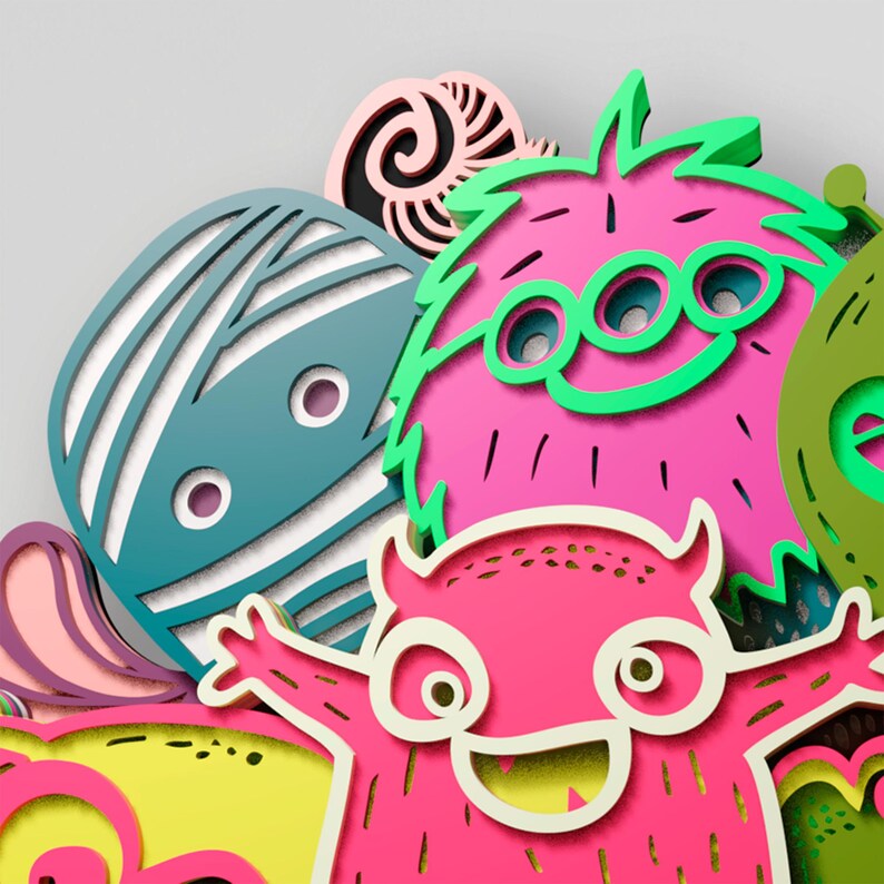 Layered Monster Monster Multilayer SVG | 3D Layered Mandala Laser Cut Cricut CNC File ...