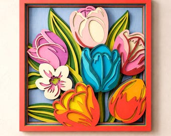 Tulips Multilayer SVG | 3D Layered Flower Mandala Cut File for Cricut and Laser