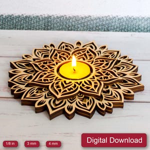 Archivo cortado con láser de mandala para candelabro, decoración del hogar con temática navideña, candelabro SVG para velas de té, descarga digital cortada con láser para Año Nuevo