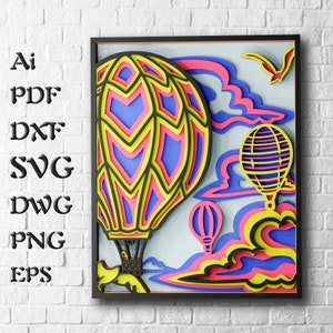 Hot Air Balloon Layered SVG Files for Cricut Projects, Laser Cut Files of Mandala SVG, DXF Templates for Cnc Router Files, Shadow Box Svg