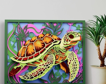 Tartaruga Marinha Multicamadas SVG | Mandala Náutica 3D em Camadas para Corte a Laser e Cricut | Arte em Madeira Compensada
