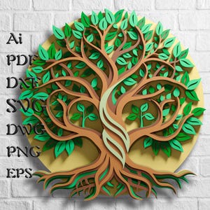 Arbre de vie Mandala 3D, fichiers SVG, fichiers Papercraft multicouches pour Cricut, fichiers Svg en couches pour routeur laser CNC, Svg de papier cartonné en couches 3D