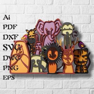 Zoo meerlaagse SVG-bestanden, 3D-laagpaneel voor lasersnijden, 3D Mandala Svg voor Cricut Papercraft, 3D-gelaagde Dxf-sjablonen voor CNC-router
