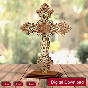 Croix fichiers découpés au laser, décoration d'intérieur chrétienne, croix du souvenir en bois multicouche, Jésus et croix vecteur Dxf Svg, téléchargement numérique Glowforge SVG