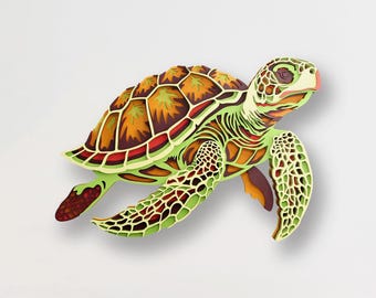 Sea Turtle Multilayer SVG | 3D Layered Animal Mandala Laser Cut Cricut File | Plywood Art
