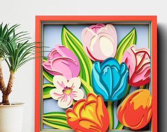 Tulips 3D Mandala SVG Files For Cricut Projects, Layered SVG for Laser Cutting, 3D Layer Dxf Template for Cnc Router, Layered Cardstock Svg