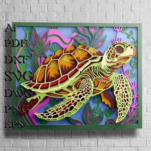 Sea Turtle 3D Mandala SVG Files, Multilayer Panel for Laser Cutting, DXF Templates to CNC Router, Cricut Files, Cardstock Layered Svg Files