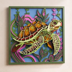 Tortue marine multicouche SVG, fichier de découpe laser 3D, art mural côtier (téléchargement numérique)