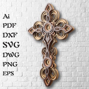 File SVG Cross Mandala per progetti Cricut, Svg a strati per taglio laser, modelli DXF per file router CNC, arte murale 3D, Shadow Box Svg