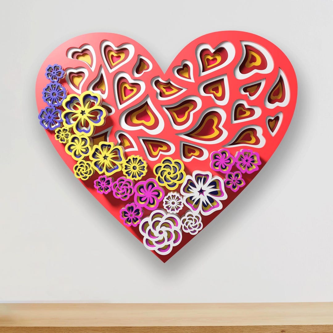 Flower Heart Multilayer SVG | 3D Layered Mandala Laser Cut Cricut CNC ...