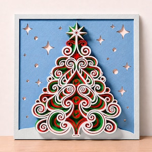 Christmas Tree Multilayer SVG | 3D Layered X-mas Mandala Laser Cut Cricut File | Plywood Art