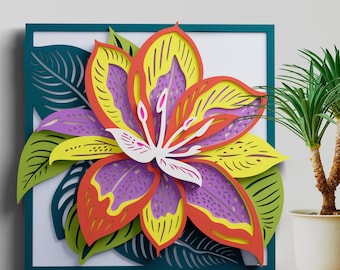 Orchid Multilayer SVG | 3D Layered Flower Mandala Laser Cut Cricut CNC File | Wall Art