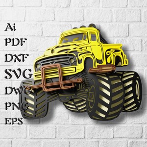 Monstertruck geschichtete SVG-Dateien, Multilayer-Panels für das Laserschneiden, Mandala SVG-Dateien für Cnc Fräser oder Cricut, Laser Cut Mandala Dxf