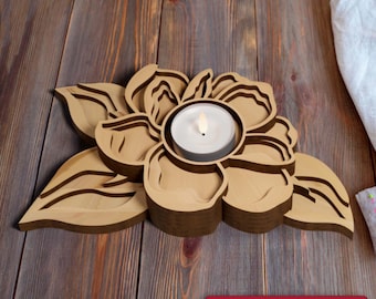 Flower Candle Holder Laser Cut File, Layered Floral SVG, Spring Home Decor (Digital Download)