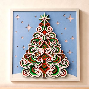 Christmas Tree Multilayer SVG | 3D Layered X-mas Mandala Laser Cut Cricut File | Plywood Art