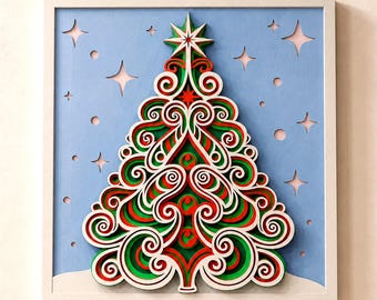 Christmas Tree Multilayer SVG | 3D Layered X-mas Mandala Laser Cut Cricut File | Plywood Art
