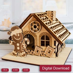 Arquivo para corte a laser de casinha de gengibre de madeira, porta-velas de Natal (download digital)