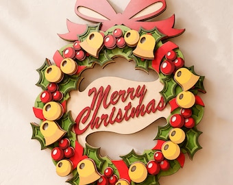Christmas Wreath Multilayer SVG | 3D Layered Mandala Laser Cut Cricut CNC File | Plywood Decor