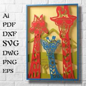 Três arquivos SVG multicamadas de girafa para Cricut, mandala SVG para corte a laser, decoração de painel em camadas 3D para casa, arquivo DXF para roteador CNC ou Cricut