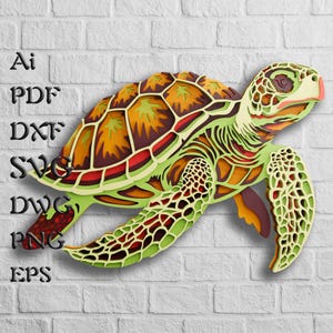 Zeeschildpad meerlaagse SVG-bestanden, 3D mandala Svg-bestanden voor lasersnijden, DXF-sjablonen naar CNC-router, Cricut-bestanden, Cardstock gelaagde Svg