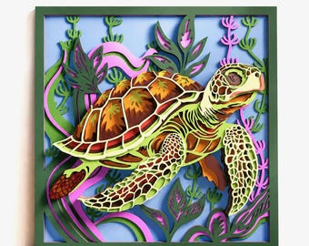 3D Sea Turtle Layered SVG | Multilayer Nautical Mandala Laser Cut File | Cricut Paper Art