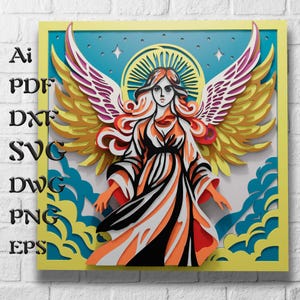 Arquivo SVG de anjo multicamadas para projetos Cricut, arquivo SVG de mandala de Natal para corte a laser, modelos DXF para CNC, caixa de sombra 3D SVG